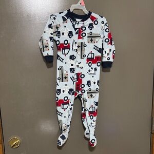 Carter's White and Red Firetruck Vehicle Print Footie